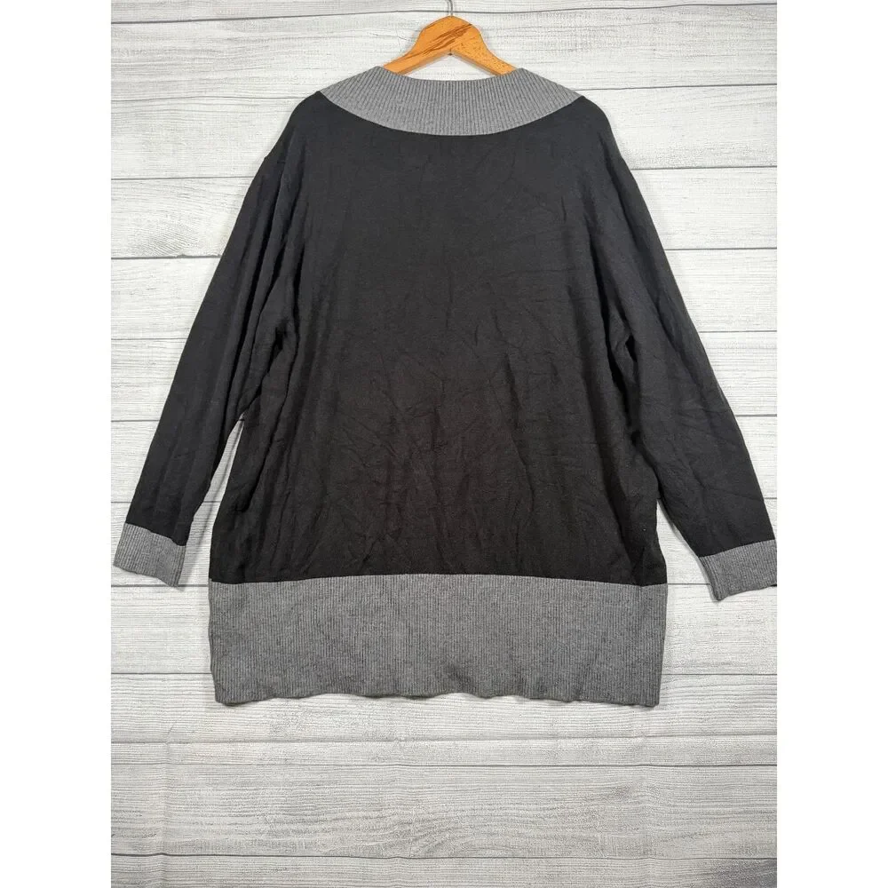 BloomChic Womens 3X 22-24 Black Gray V Neck Button Accent Sweater 4233